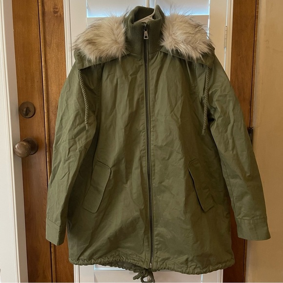 Sam Edelman Green Utility Jacket with Fur-Trimmed Hood - Picture 2 of 11